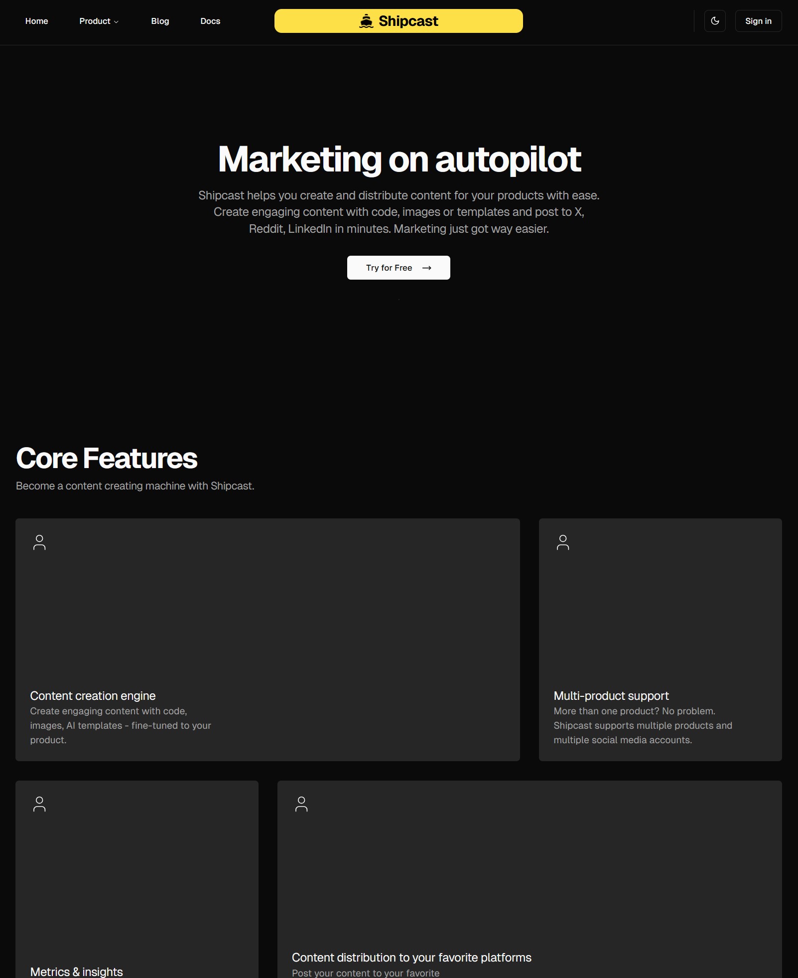Shipcast Marketing website screenshot